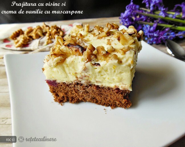 Imagine Reteta culinara Prajitura cu visine si crema de vanilie cu mascarpone | 2review.ro