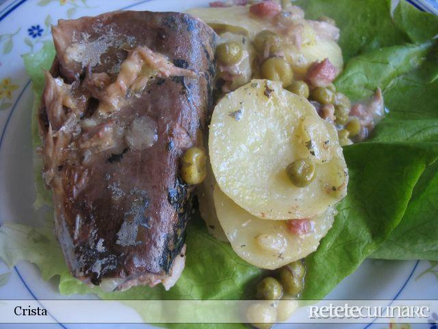 Imagine Reteta culinara Macrou cu cartofi, bacon/kaiser si mazare | 2review.ro